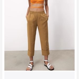 NWT Zara Light Brown Trousers with Turn-Up Hems